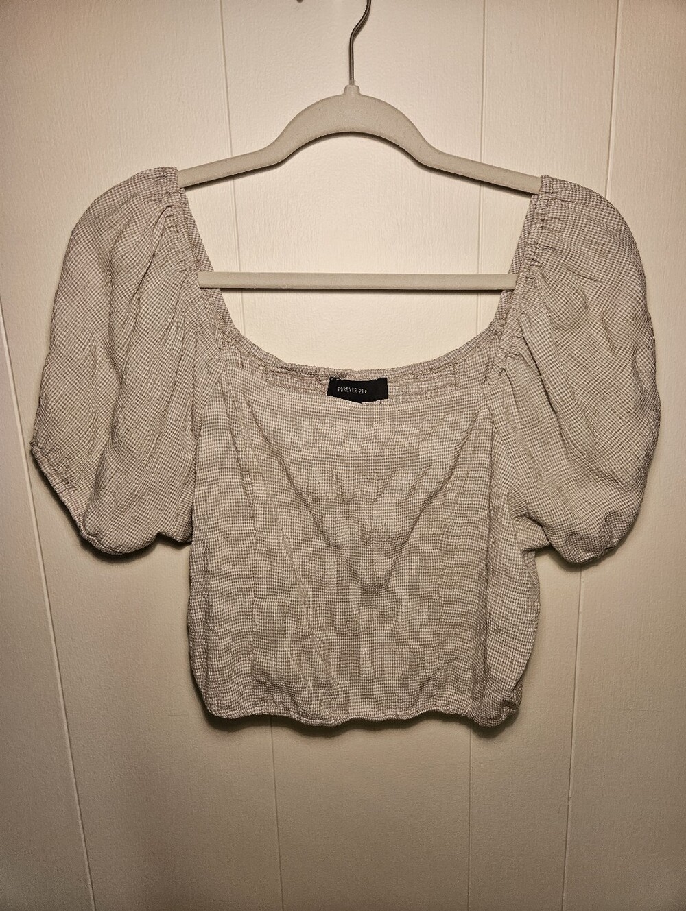 Square-Neck Puff Sleeve Crop Top